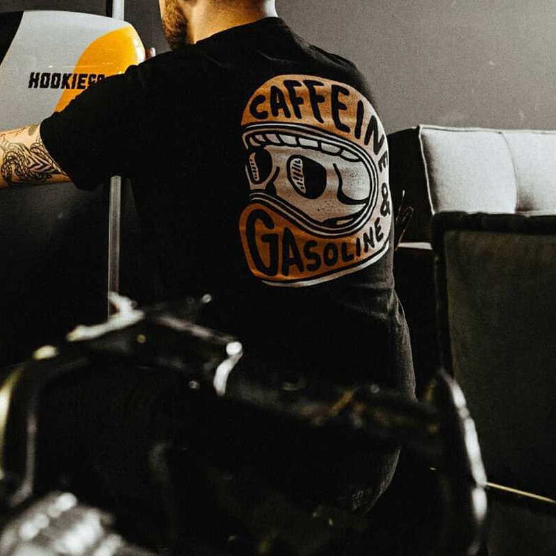  Caffeine & Gasoline skull print black t-shirt-Ranbybox