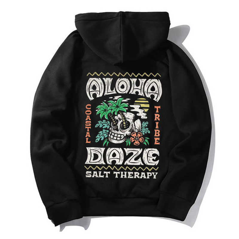  Salt Therapy Beach Skull And Coconut Tree Printed Hoodie-Ranbybox