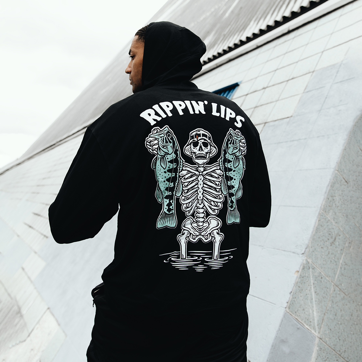  Men's Rippin Lips Skeleton Clutching Fishes Printed Hoodie-Ranbybox