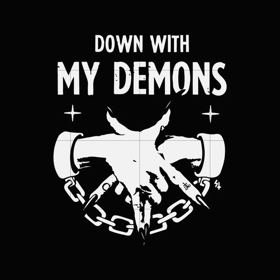 Down with my demons print loose T-shirt-Ranbybox