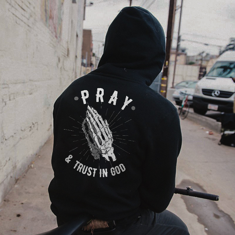  Pray & Trust In God Printed Men's Casual Loose Hoodie-Ranbybox