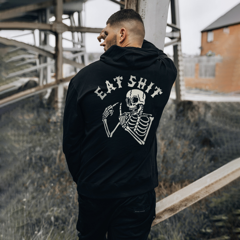  Skeleton Eat Shit Printed Men's Casual Hoodie-Ranbybox