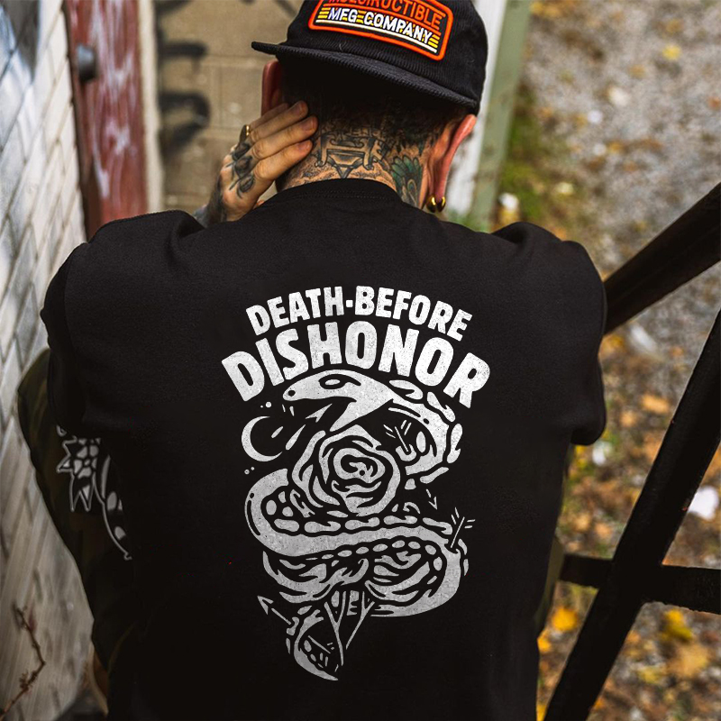  Death-Before Dishonor Snake Printed T-shirt-Ranbybox