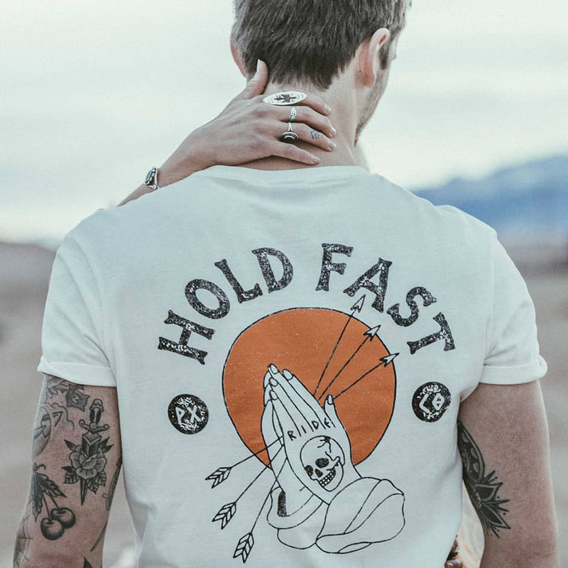  Hold fast skull print casual t-shirt-Ranbybox