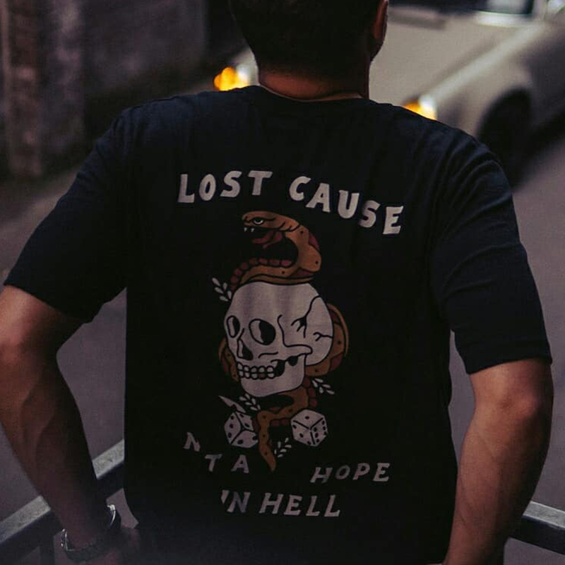  Letter snake skull print crew neck t-shirt-Ranbybox