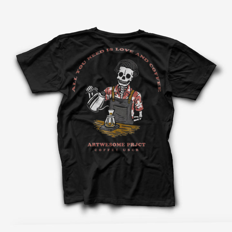  All You Need Is Love And Coffee Skull Printed Men's T-shirt-Ranbybox