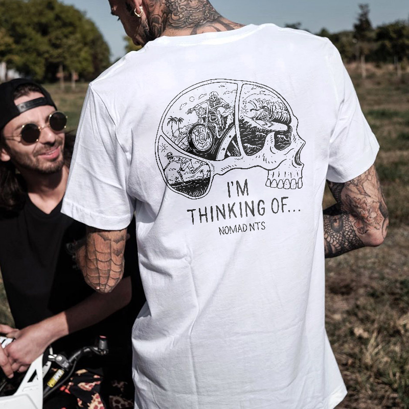  I'm Thinking Of Skull Riding Motorcycle Printed Men's T-shirt-Ranbybox