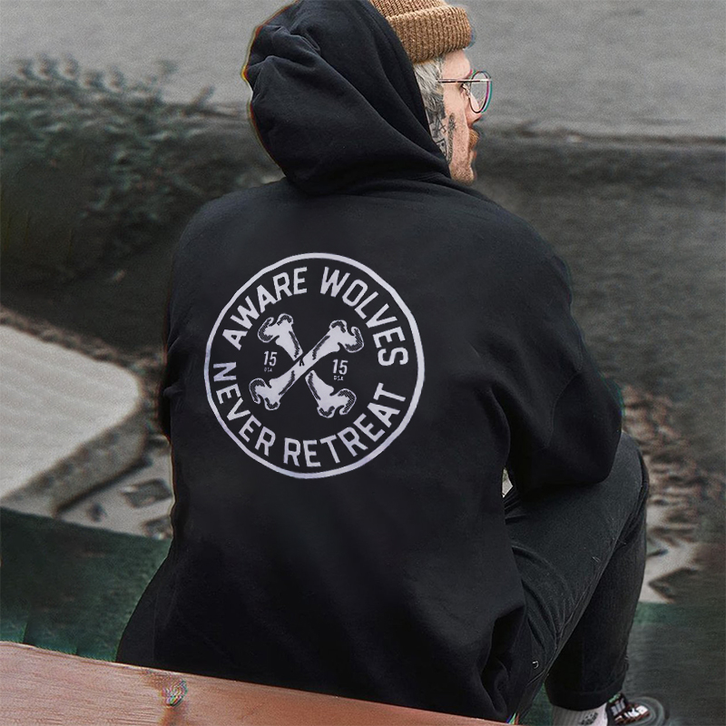  Aware Wolves Never Retreat Printed Men's Hoodie-Ranbybox