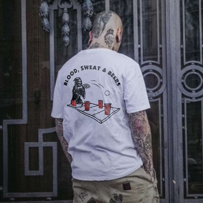  Funny Blood Sweat And Beers Fashion Men Reaper T-Shirt-Ranbybox