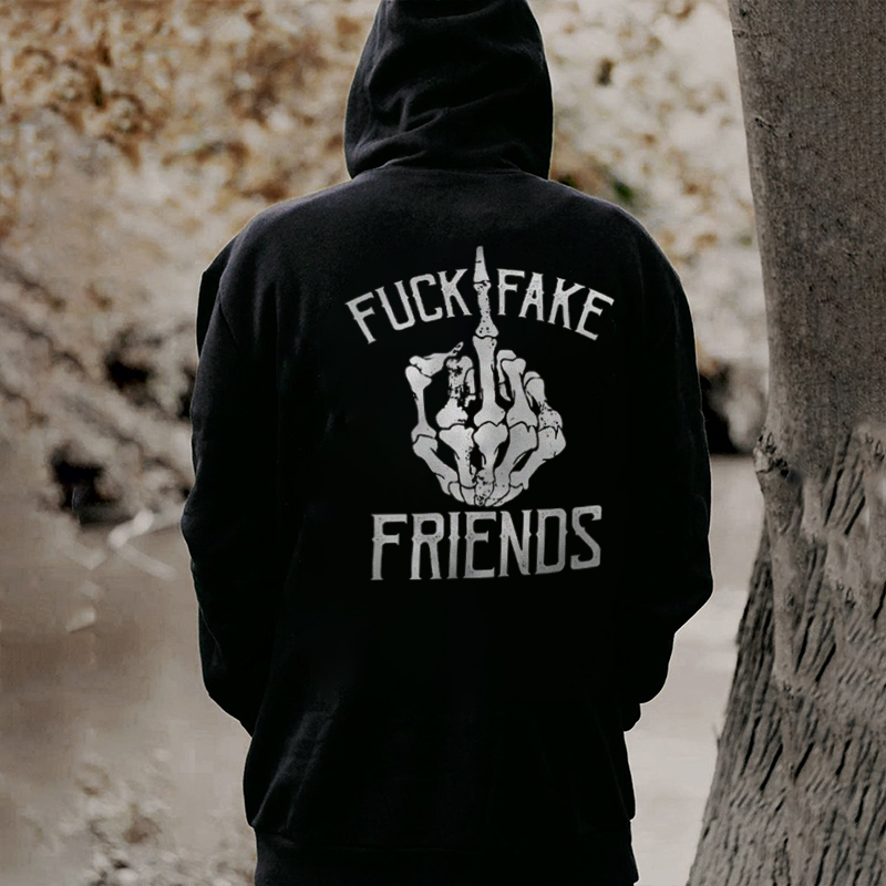  Fuck Fake Friends Skull Printed Men's Hoodie-Ranbybox
