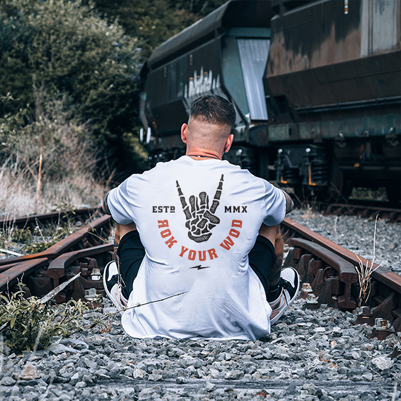  Rock N’ Roll Skull Hand Gesture Streetwear White T-shirt-Ranbybox