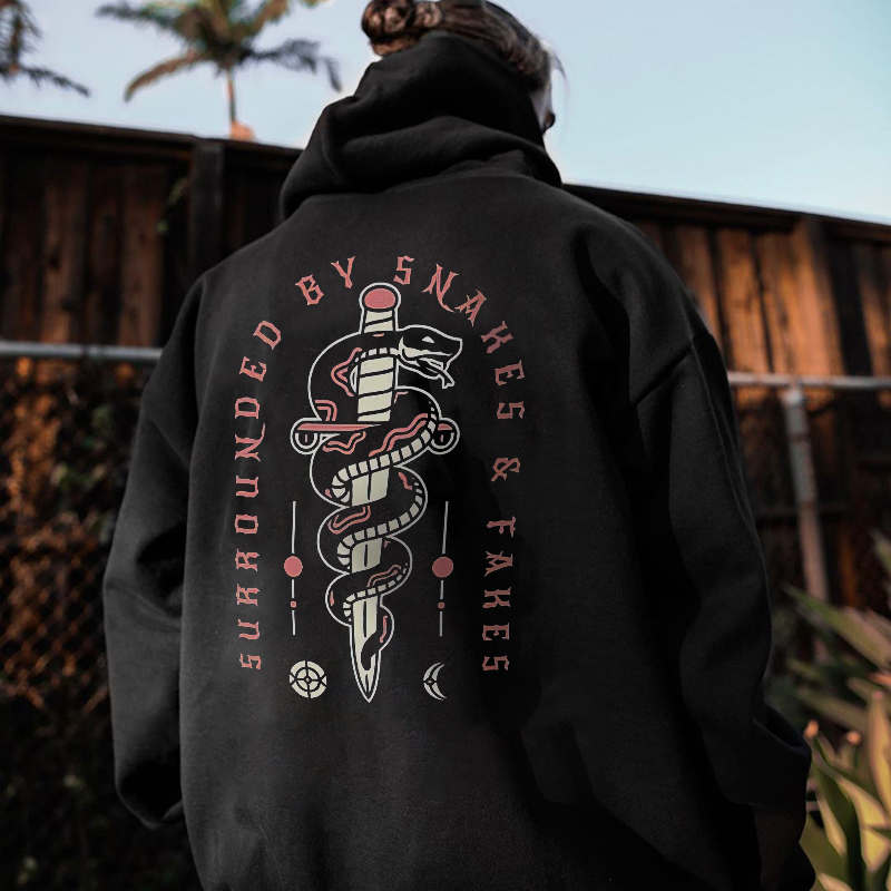  Surrounded By Snakes & Fakes Printed Men's Casual Hoodie-Ranbybox