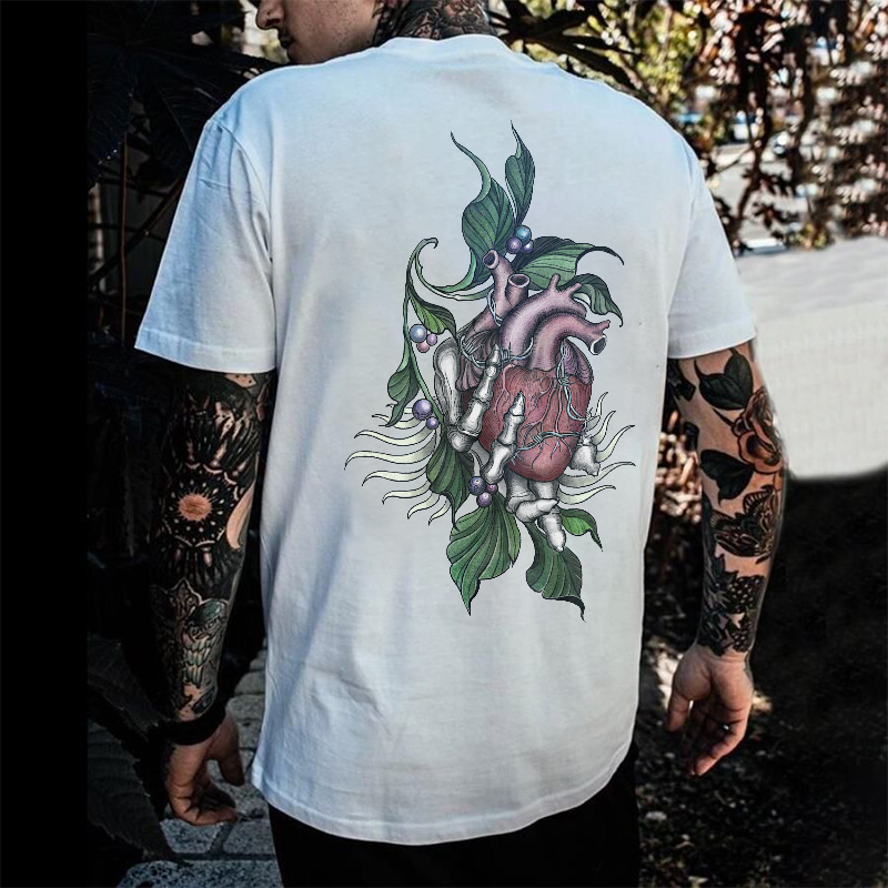 Plants Growing On The Heart Patterns Printed Men's T-shirt-Ranbybox