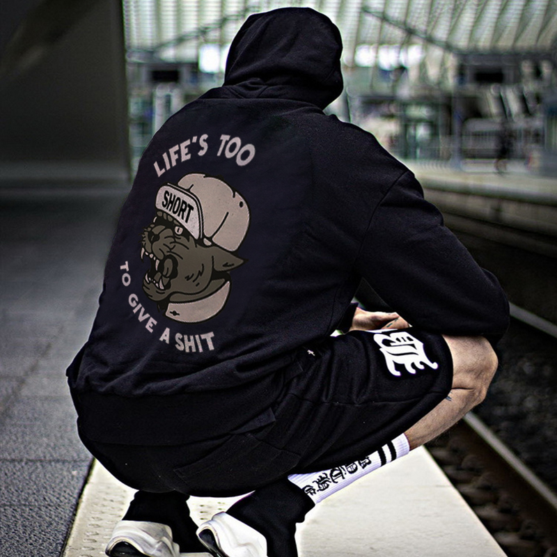  Life's Too Short To Give A Shit Printed Casual Men's Loose Hoodie-Ranbybox