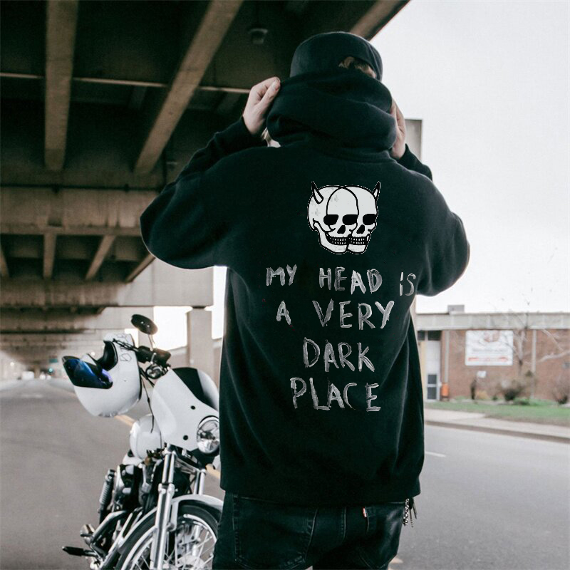  Horned Skulls My Head Is A Very Dark Place Printed Hoodie-Ranbybox