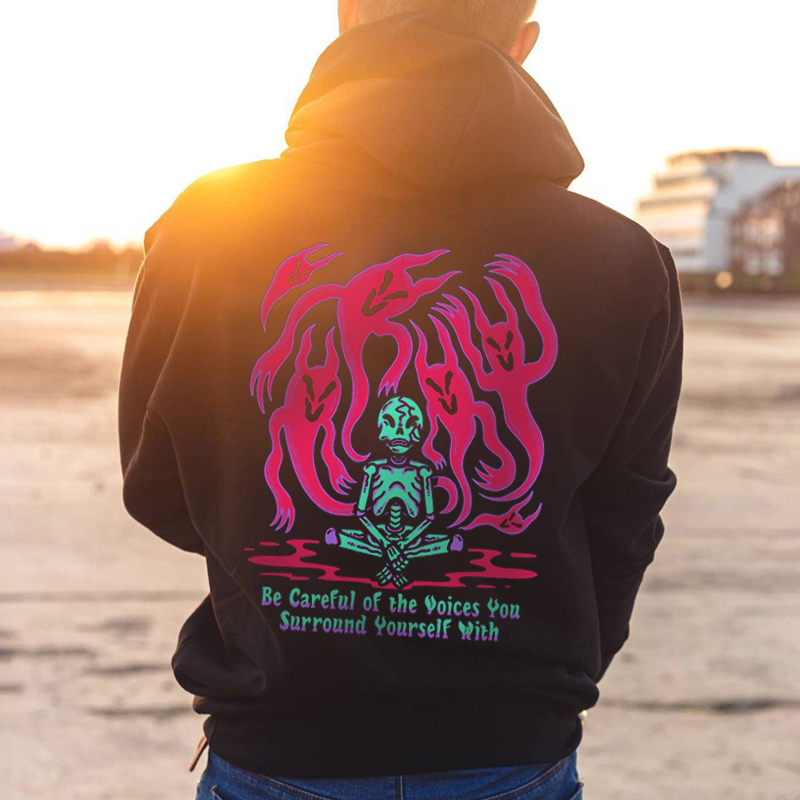  Skeleton Meditation Letters Printed Men's Casual Hoodie-Ranbybox