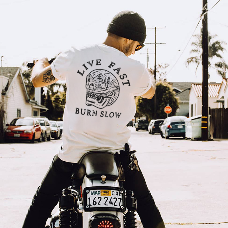  Skull Live Fast Burn Slow Men's T-shirt-Ranbybox