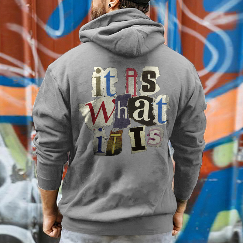 It Is What It Is Letters Print Casual Hoodie-Ranbybox