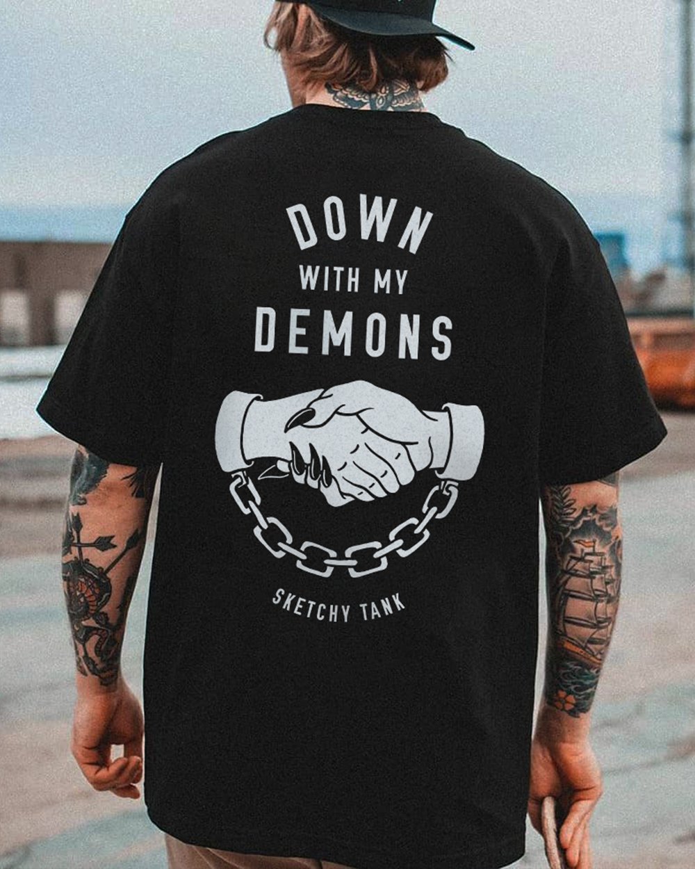  Down with my demons printed men's designer T-shirt-Ranbybox