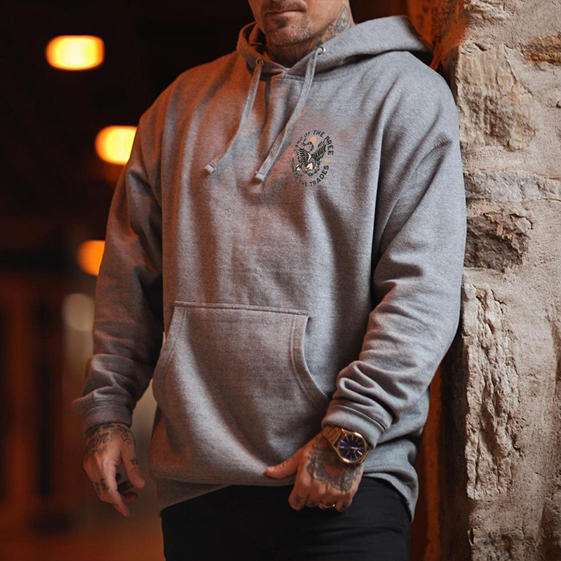  Land Of The Free Home Of The Trades Printed Casual Men's Loose Hoodie-Ranbybox