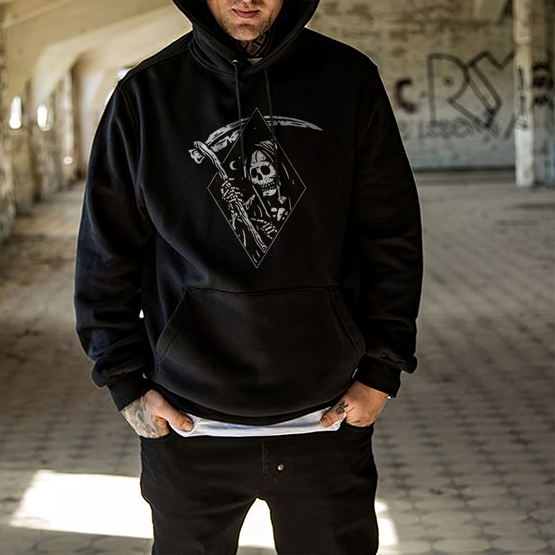 Mens Death Skull Basic Casual Hoodie-Ranbybox