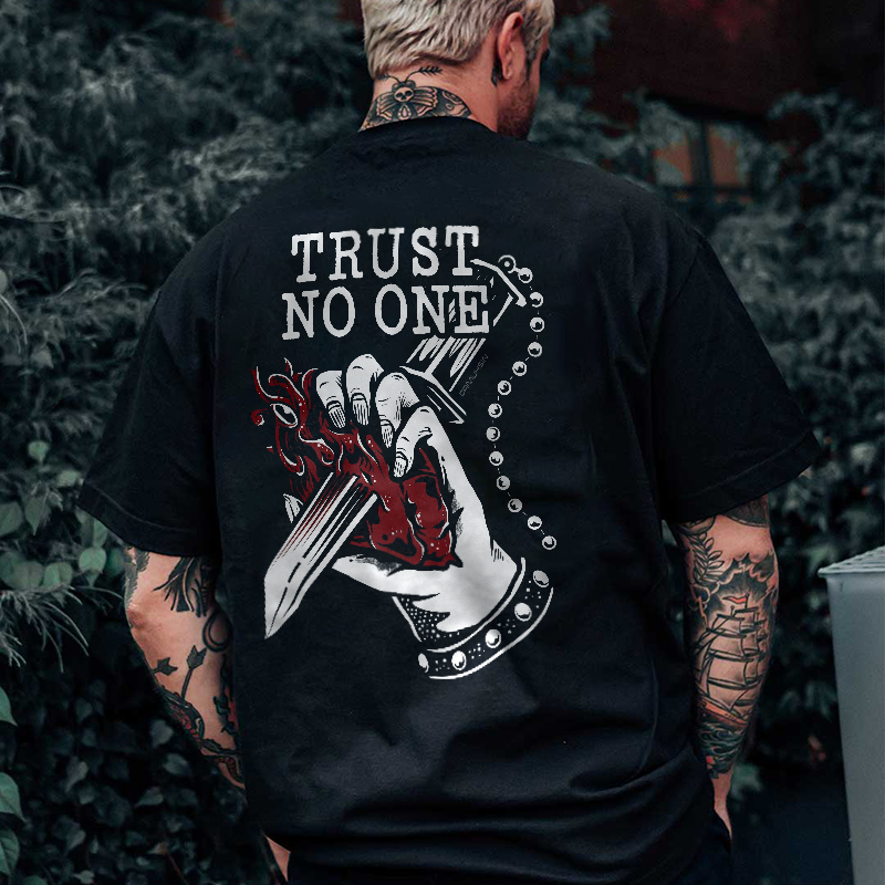 Trust No One printed loose men's T-shirt-Ranbybox