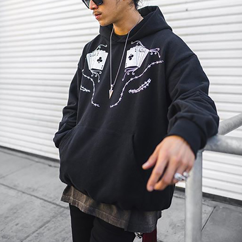 Angry skull poker gun printed hooded casual sweatshirt-Ranbybox