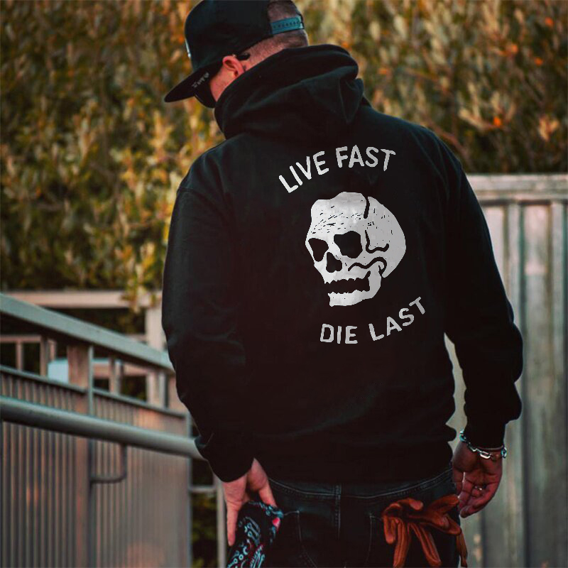  Black Classic Live Fast Die Last Skull Printed Hoodie-Ranbybox