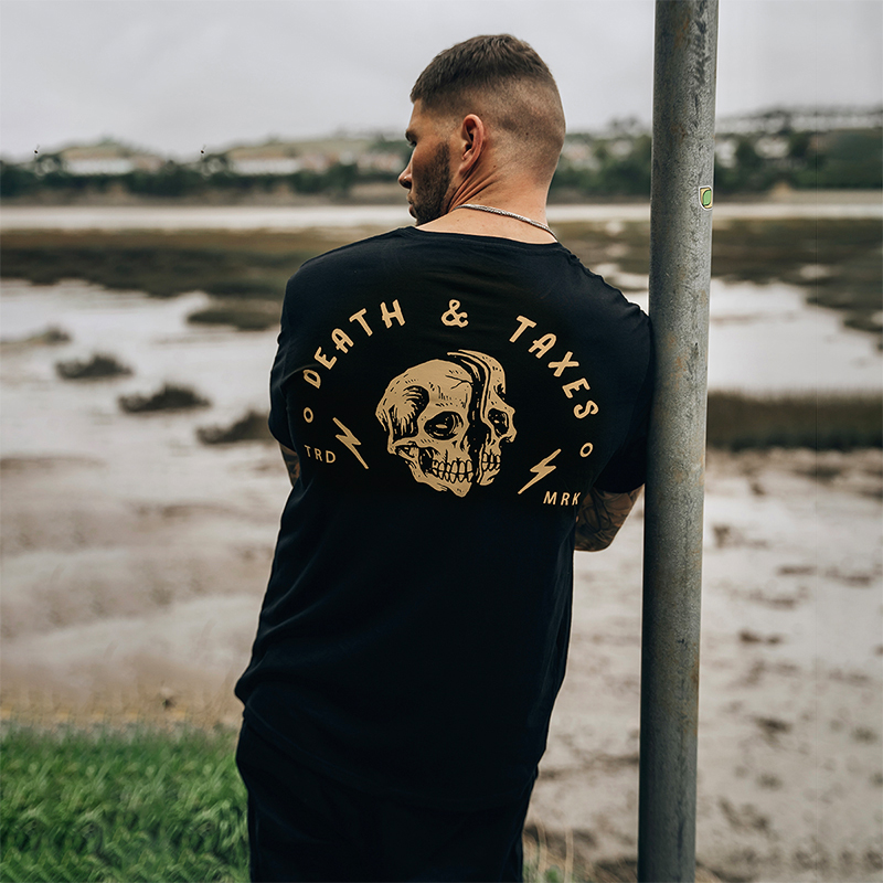  Death & Taxes skull printed men's classic T-shirt-Ranbybox