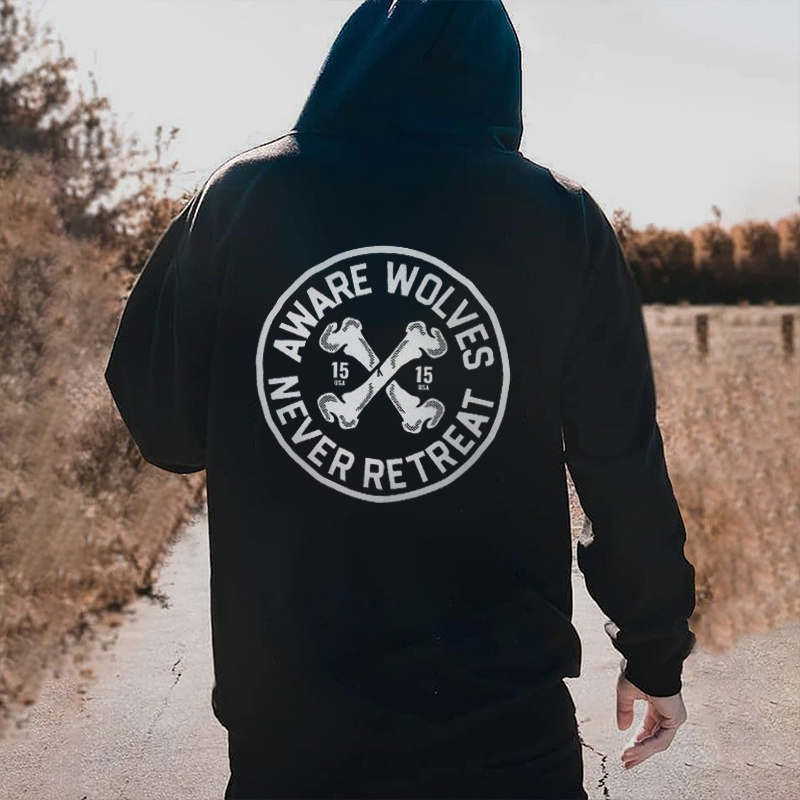  Aware Wolves Never Retreat Printed Men's Hoodie-Ranbybox