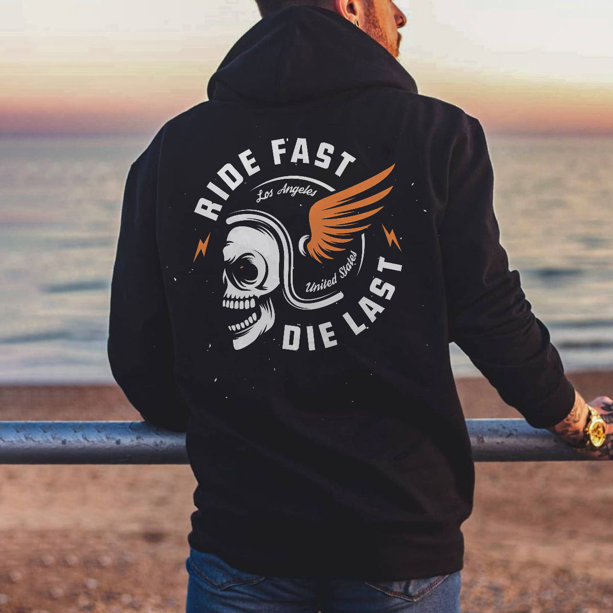  Ride Fast Die Last Printed Men's Casual Loose Hoodie-Ranbybox