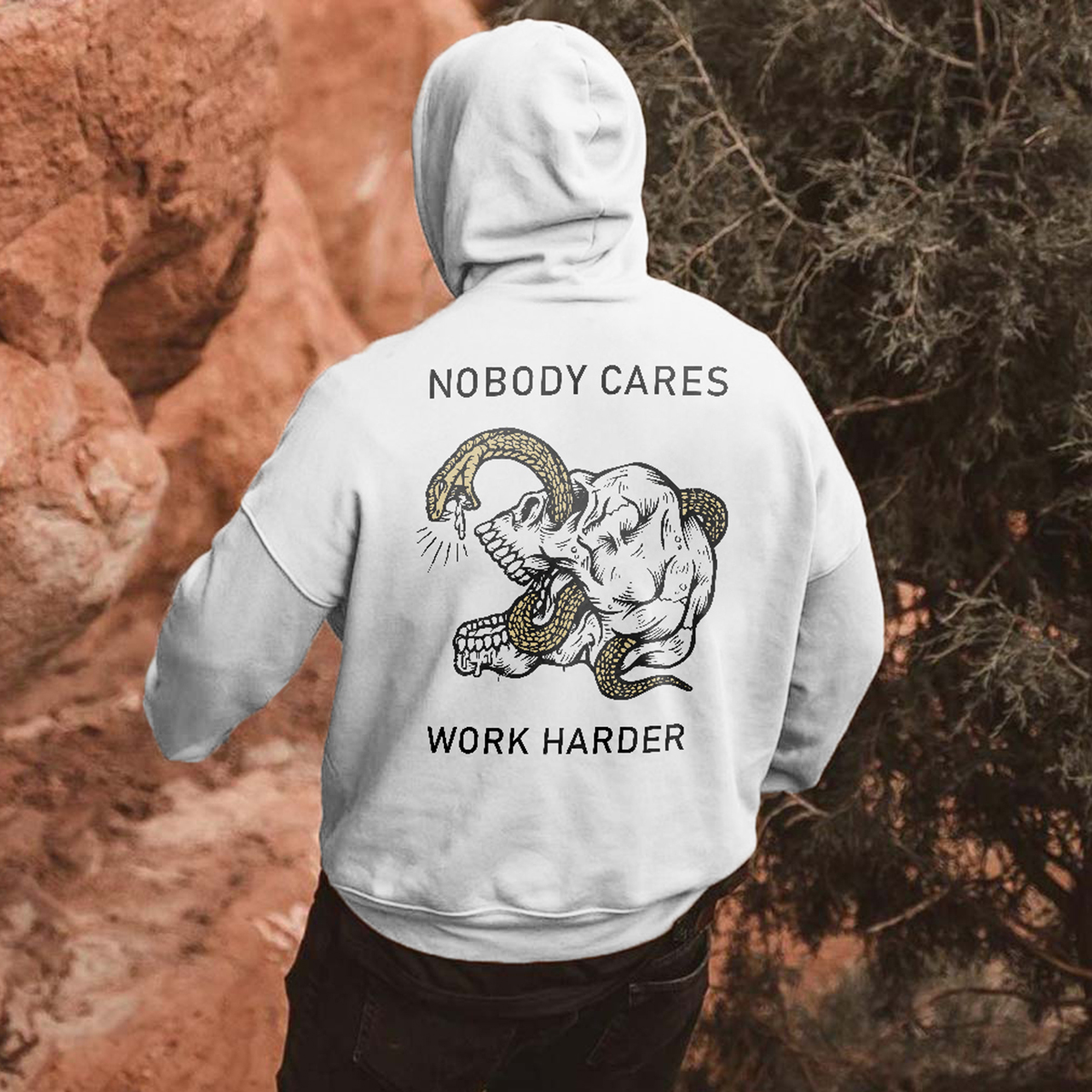  Nobody Cares Work Harder Skull Men's Hoodie-Ranbybox