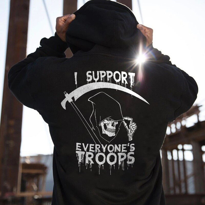  Men's Devil Skeleton I Support Everyone Troops Printed Hoodie-Ranbybox