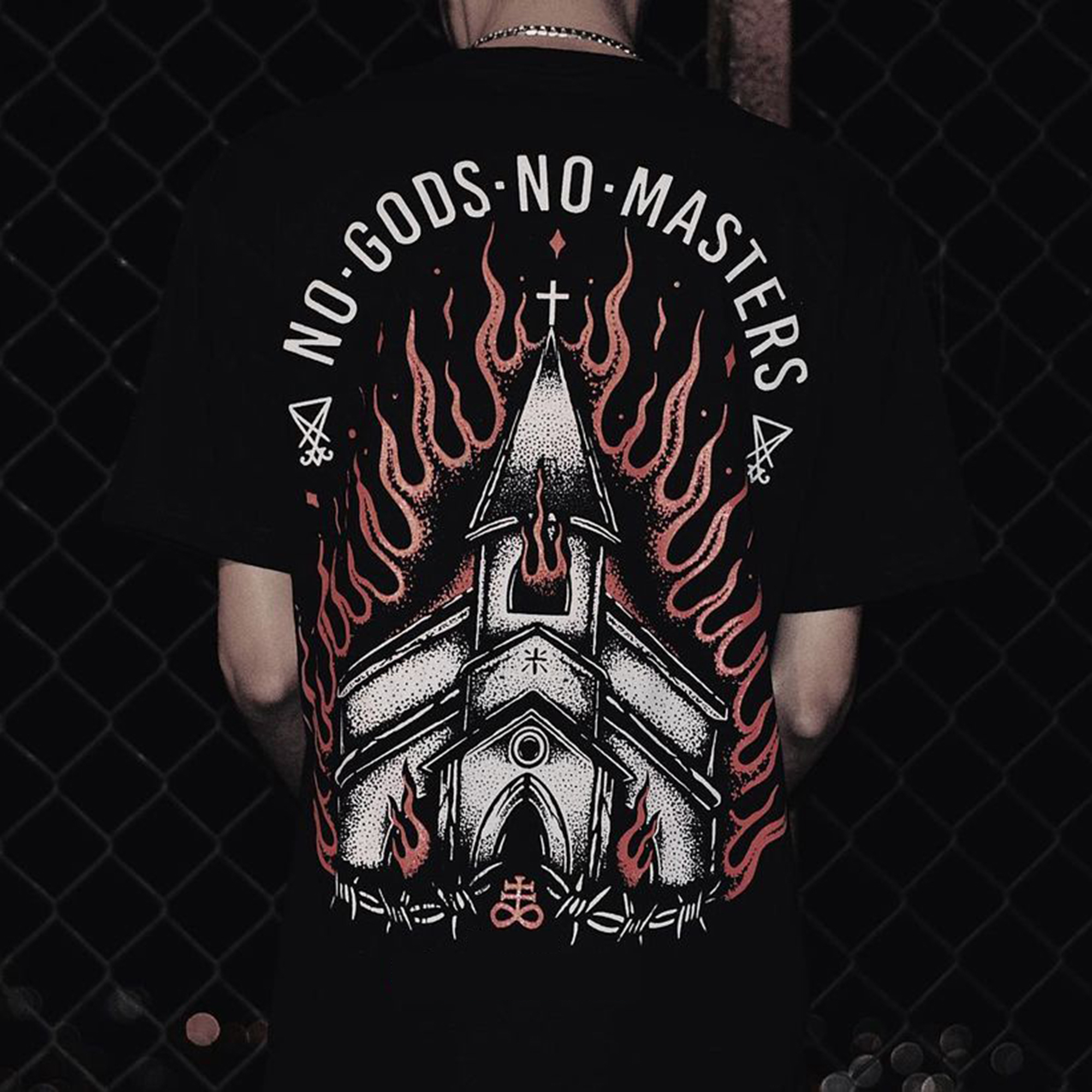  NO GODS NO MASTERS printed loose T-shirt-Ranbybox
