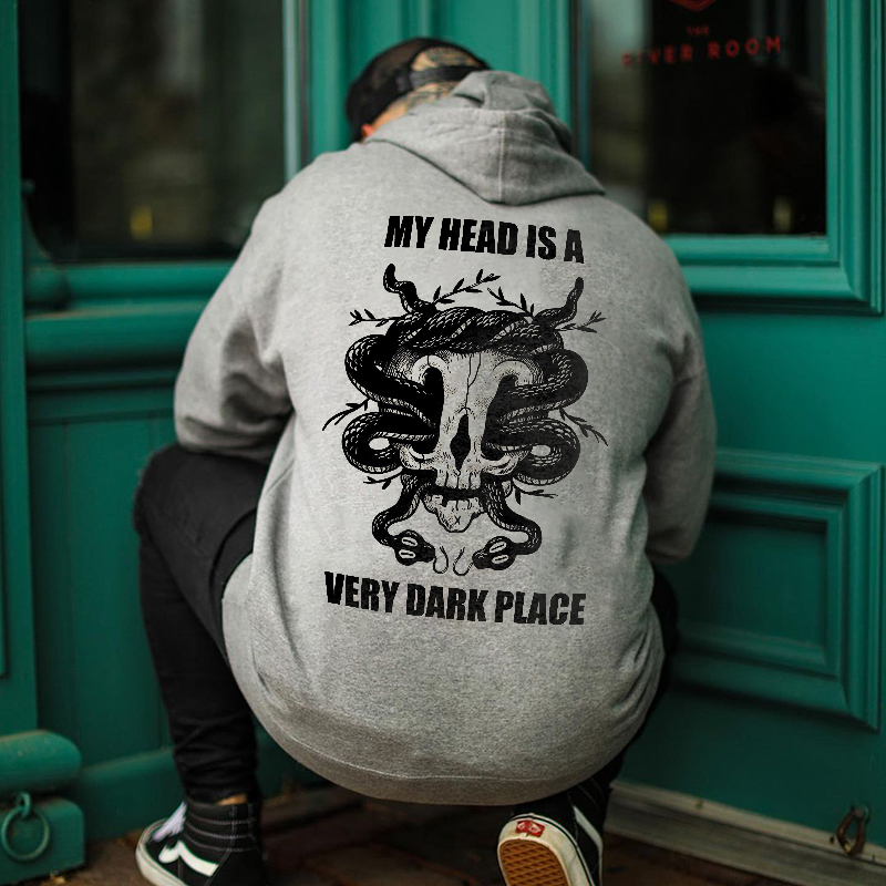  My Head Is A Very Dark Place Printed Men's Casual Loose Hoodie-Ranbybox