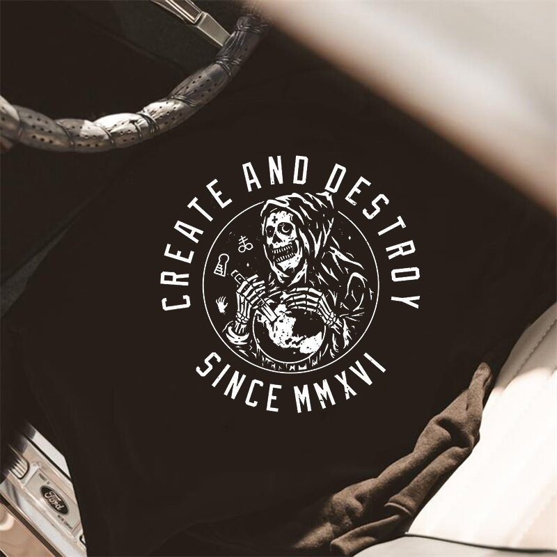  Create And Destroy Evil Skeleton Printed Crew Neck Sweatshirt-Ranbybox