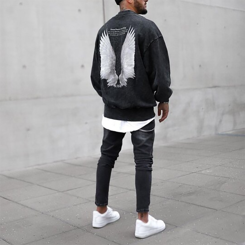 Uprandy Cool Wings Print Crewneck Sweatshirt-Ranbybox