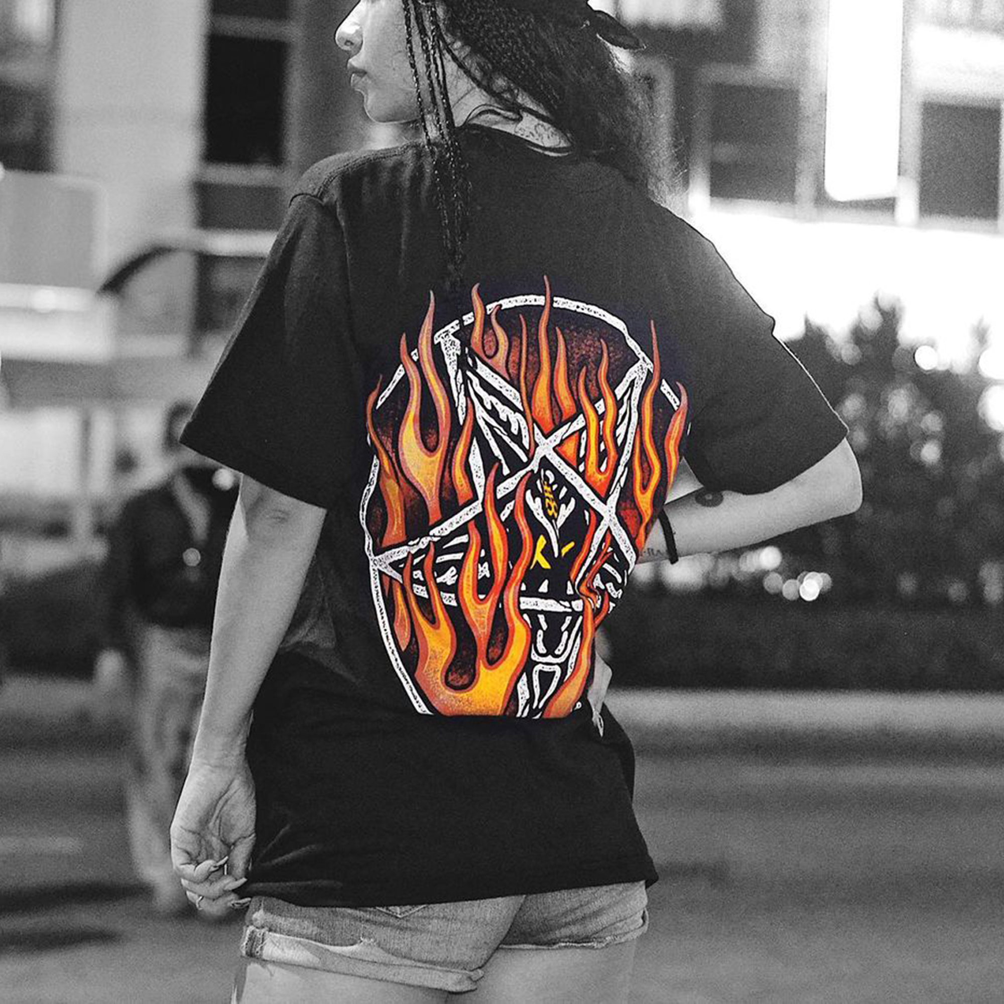  Fashion flame print comfortable loose T-shirt-Ranbybox