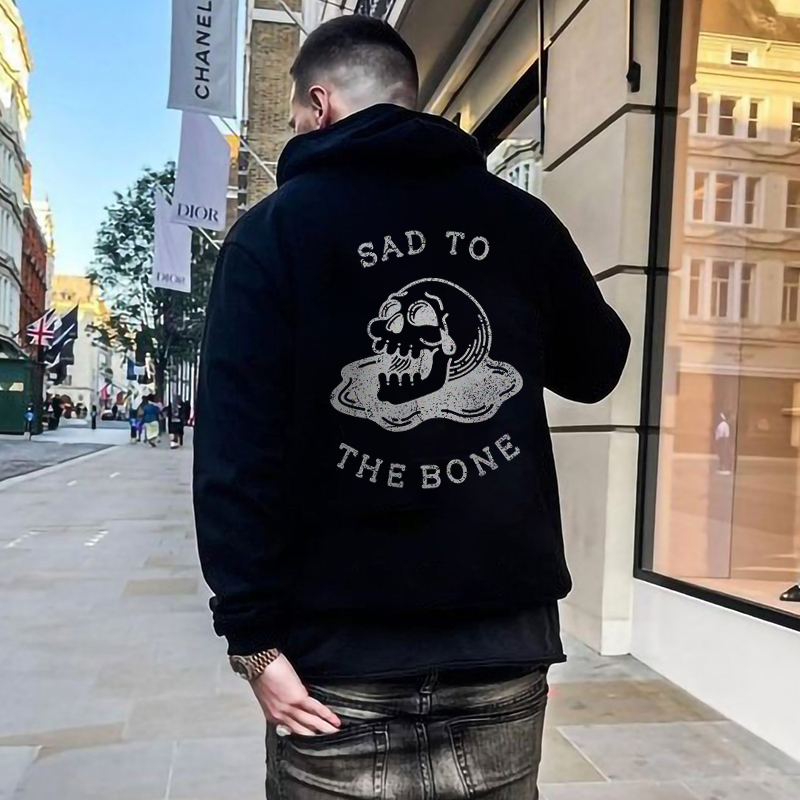 Sad To The Bone Skull Printed Men's All-match Hoodie-Ranbybox