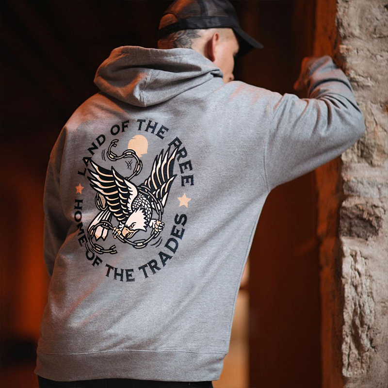  Land Of The Free Home Of The Trades Printed Casual Men's Loose Hoodie-Ranbybox