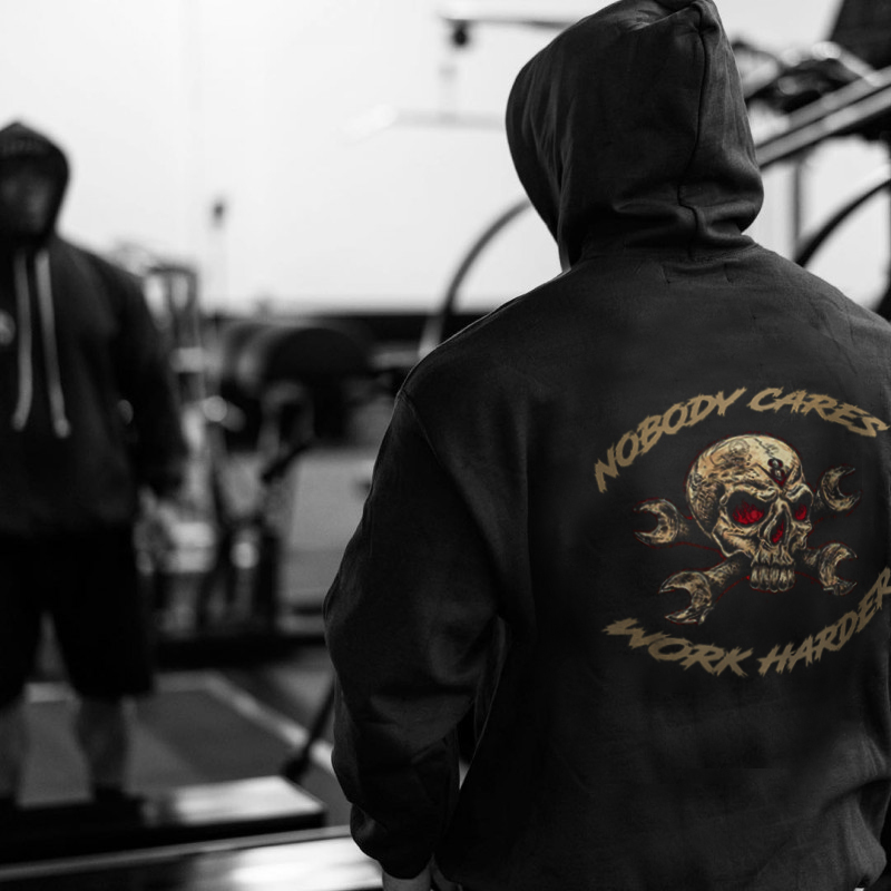  Skull Nobody Cares Work Harder Men's Hoodie