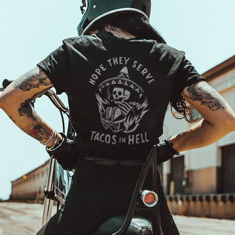 Hope They Serve Tacos In Hell Printed Black T-shirt-Ranbybox