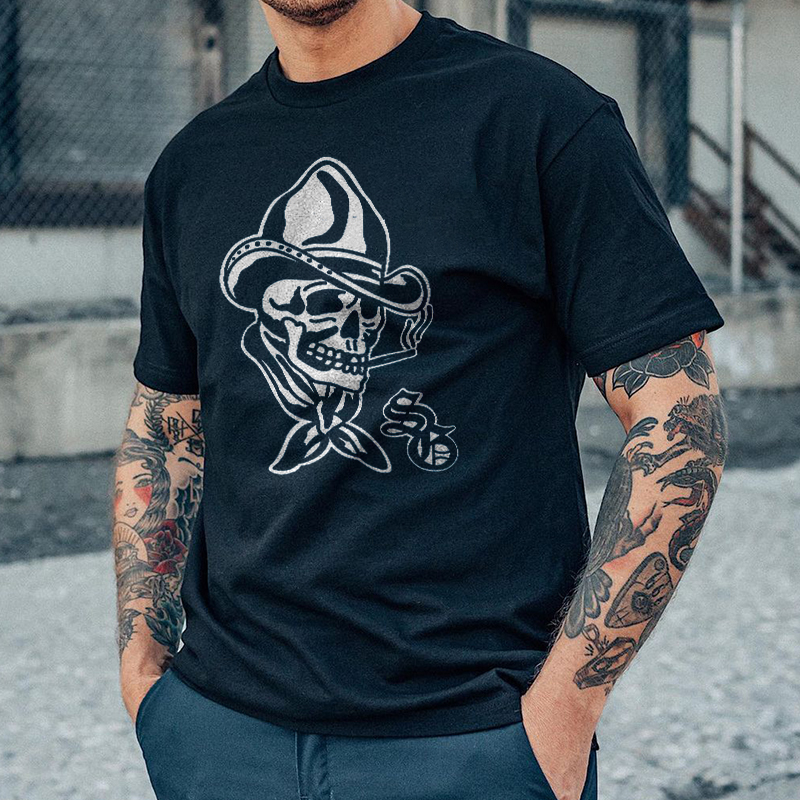 Men's Skull Printed Short Sleeves T-shirt-Ranbybox