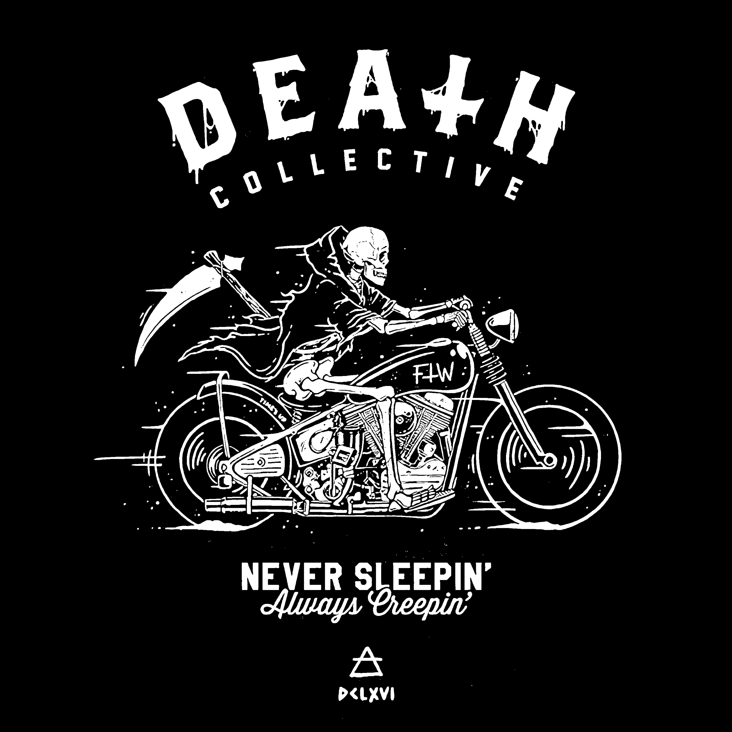  Skeleton biker printed loose T-shirt designer-Ranbybox