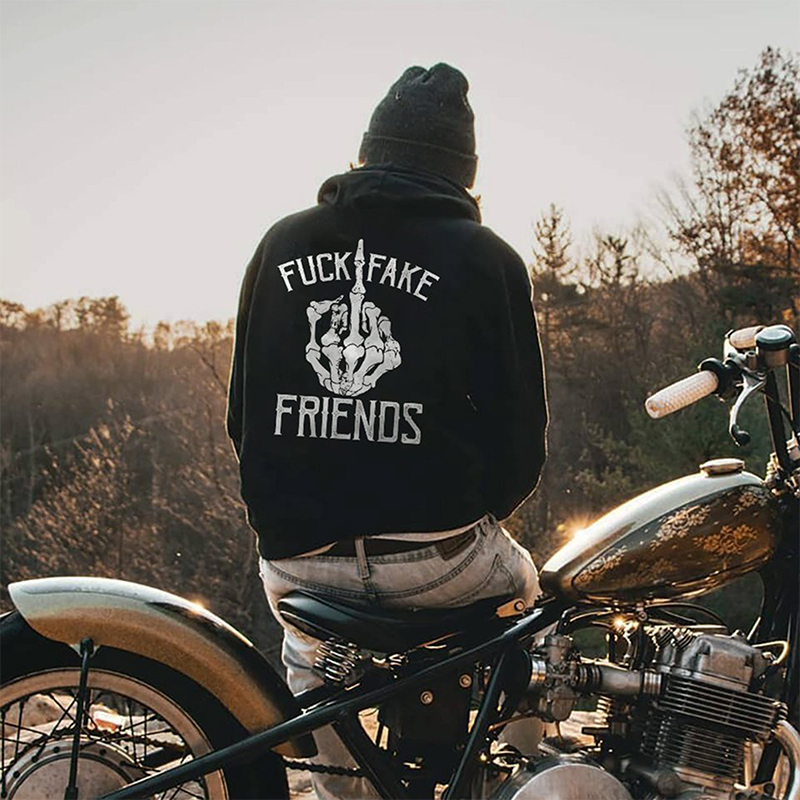  Fuck Fake Friends Skull Printed Men's Hoodie-Ranbybox