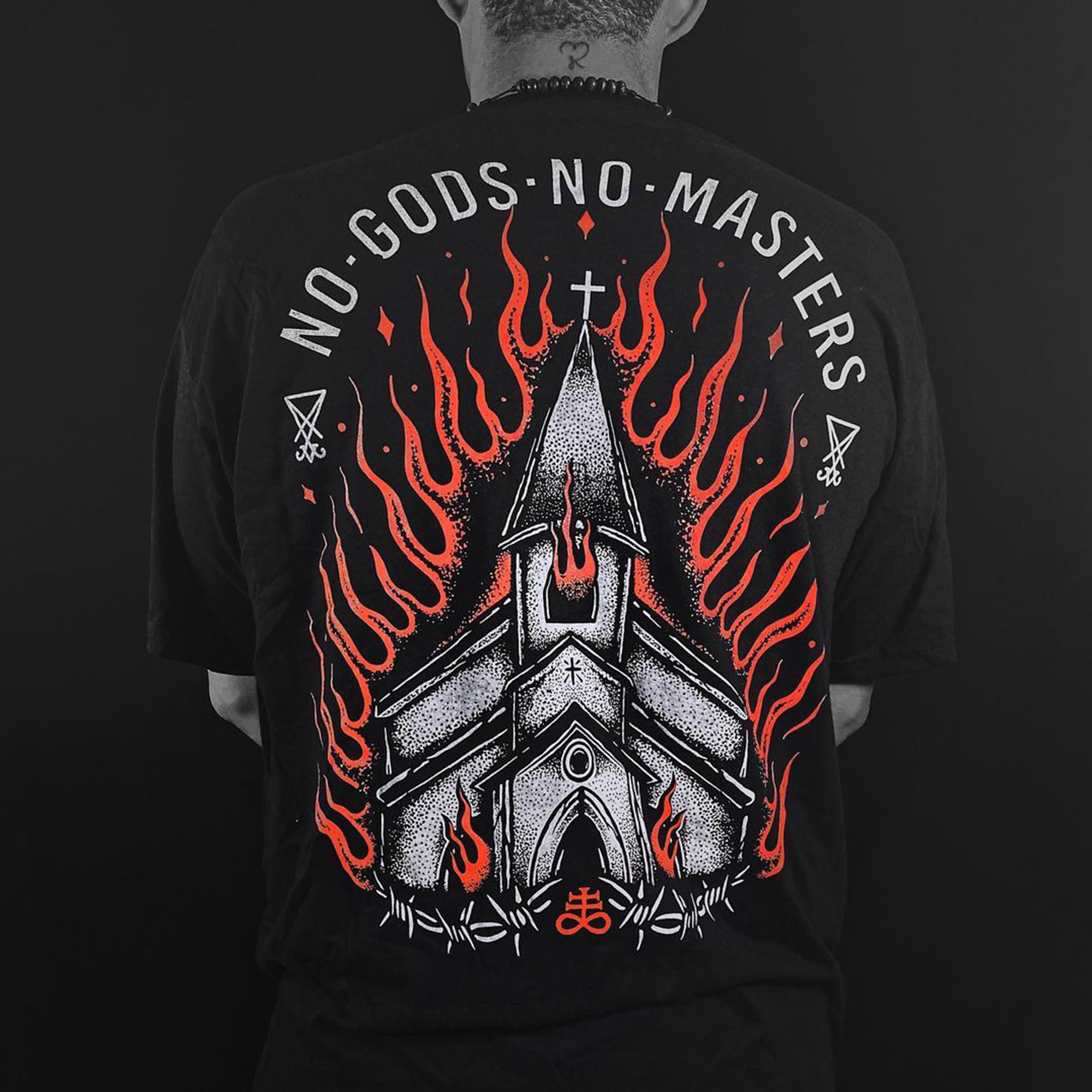  NO GODS NO MASTERS printed loose T-shirt-Ranbybox
