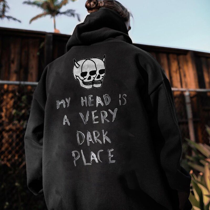  Horned Skulls My Head Is A Very Dark Place Printed Hoodie-Ranbybox