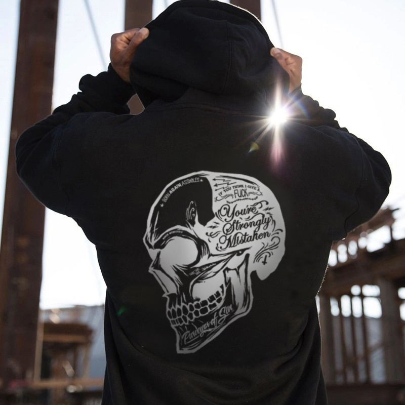  Retro Skull And Letters Printed Men's Hoodie-Ranbybox