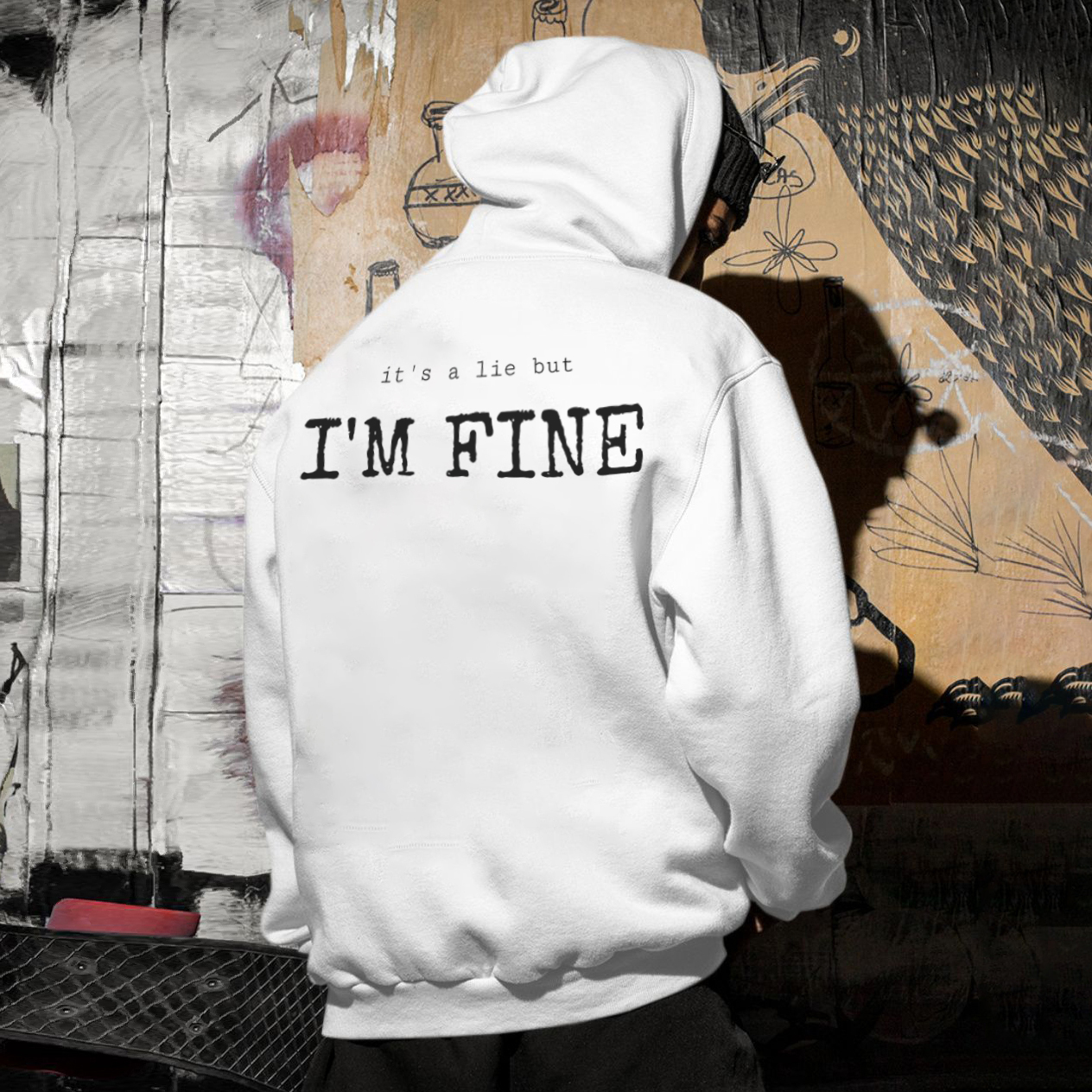 It's A Lie But I'm Fine Letter Print Casual Hoodie-Ranbybox
