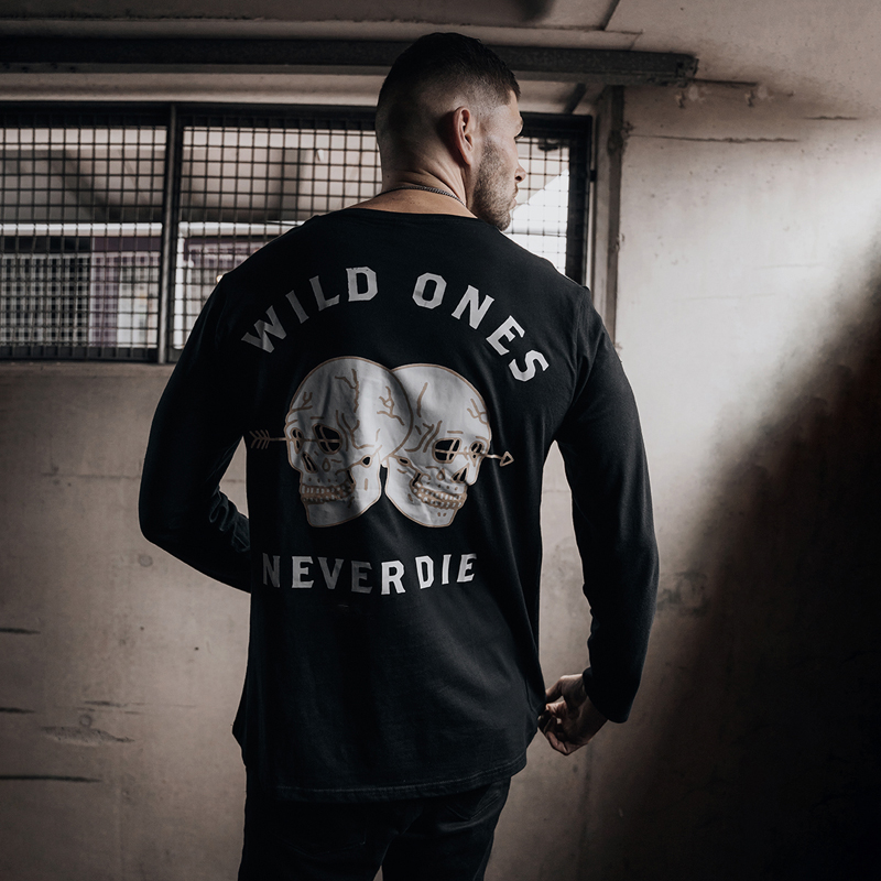 UPRANDY Men's Casual Wild Ones Never Die Printed Long-Sleeve T-shirt Sold Out-Ranbybox